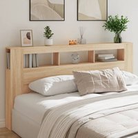 Berkfield Home LED Headboard Sonoma Oak 200 cm Engineered Wood in Brown
