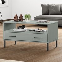 Berkfield Home Coffee Table with Metal Legs Grey 85x50x45 cm Solid Wood OSLO | Size: 85 x 50 x 45 cm