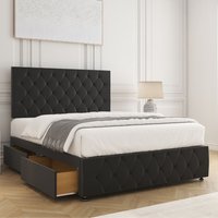 BSSPOKE Mulberry Velvet Divan Bed 24" Headboard Footboard 4Drawers & Mattress in Black | Size: Double