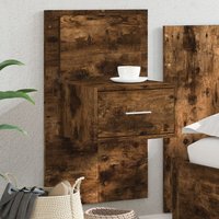 Berkfield Home Wall-mounted Bedside Cabinet with LED Lights Smoked Oak in Brown