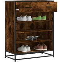 Berkfield Home Shoe Cabinet Smoked Oak 75x38x97.5 cm Engineered Wood & Metal in Brown