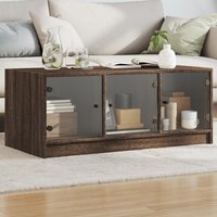Berkfield Home Coffee Table with Glass Doors Brown Oak 102x50x42 cm | Size: 102 x 50 x 42 cm
