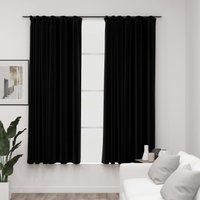 Berkfield Home Linen-Look Blackout Curtains with Hooks 2 pcs Black 140x175 cm