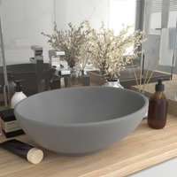 Berkfield Home Luxury Basin Oval-shaped Matt Light Grey 40x33 cm Ceramic