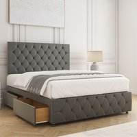 BSSPOKE Mulberry Velvet Divan Bed 24" Headboard Footboard 4Drawers & Mattress in Grey | Size: Small Double