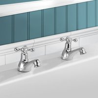 Chrome Pair Hot & Cold Bath Sink Taps Traditional Design Deck Mounted