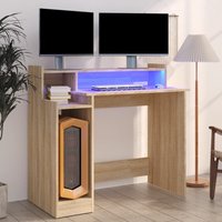 Berkfield Home Desk with LED Lights Sonoma Oak 97x45x90 cm Engineered Wood in Brown | Size: 97 x 45 x 90 cm