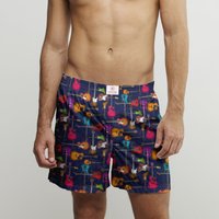 CLAUDIO LUGLI Guitar Cotton Poplin Print Boxer Shorts in Navy | Size: Small