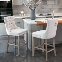 HomeTouch Set of 2 Velvet Upholstered Bar Stools for Kitchen Breakfast Counter in Beige | Size: 2 Pack