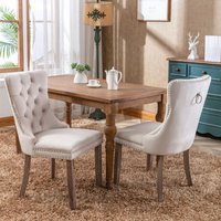 HomeTouch Taylor Pair of Cream Lux Velvet Kitchen Dining Chairs with Pull Knocker Back in Beige | Size: 2 Pack