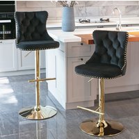 HomeTouch Set of 4 Luxury Black & Gold Velvet Swivel Bar Stools | Size: 4 Pack