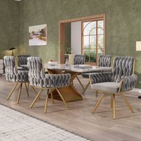 HomeTouch Velvet Upholstered Swivel Kitchen Dining Chairs with Gold Metal Legs in Grey | Size: 2 Pack