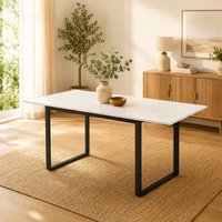HomeTouch Marble Effect Extendable Dining Table with Iron Metal Legs(L140-180cm x W80cm) in White | Size: 1 Pack