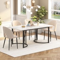 HomeTouch Rectangular Marble Effect Dining Table with Metal Frame in White | Size: 1 Pack