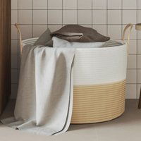 Berkfield Home Storage Basket Beige & White √ò51x33 cm Cotton | Size: 51x33 cm