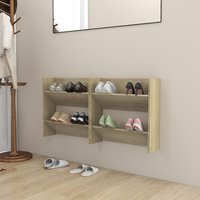 Berkfield Home Wall Shoe Cabinets 2 pcs Sonoma Oak 60x18x60cm Engineered Wood in Brown | Size: 60 x 18 x 60 cm