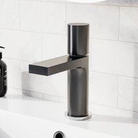 Nes Home Matt Grey Handleless Futuristic Basin Mixer Tap Deck Mounted Brass Core in Silver