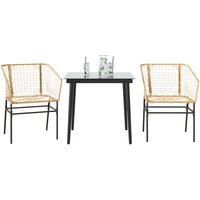 Berkfield Home 3 Piece Garden Dining Set Brown Poly Rattan Glass