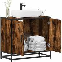 Berkfield Home Bathroom Sink Cabinet Smoked Oak 65x33x60 cm Engineered Wood in Brown | Size: 65 x 33 x 60 cm