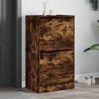 Berkfield Home Shoe Cabinet with 2 Flip-Drawers Smoked Oak 60x42x108 cm in Brown | Size: 60 x 42 x 108 cm
