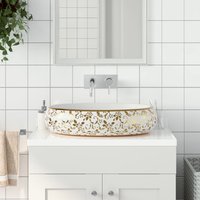 Berkfield Home Countertop Basin White & Gold Oval 59x40x15 cm Ceramic | Size: 59 x 40 x 15 cm