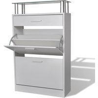 Berkfield Home Shoe Cabinet with a Drawer & a Top Glass Shelf Wood White