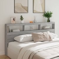 Berkfield Home Headboard Cabinet with LED Grey Sonoma 200x17x102 cm | Size: 200 x 17 x 102 cm