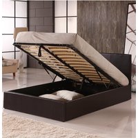 Modernique Ottoman Double Storage Bed Faux Leather with Gas Lift Up Base in Brown | Size: Super King