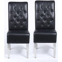 Modernique A Pair (x2) Leather Aire High Back Dining Chairs with Chrome Legs in Black