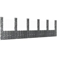 Berkfield Home U-shape Gabion Basket with 6 Posts Iron 620x20x200 cm in Silver | Size: 620 x 20 x 200 cm