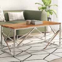Berkfield Home Coffee Table Silver Stainless Steel & Solid Acacia Wood