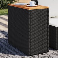 Berkfield Home Garden Side Table with Wooden Top Black 58x27.5x55 cm Poly Rattan