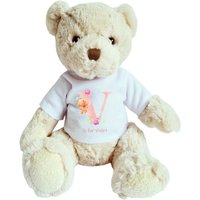 Personalised Teddy Bear Initial & Teddies Shirt Beige
