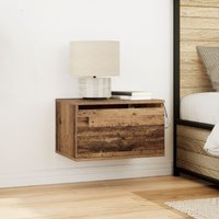 Berkfield Home Bedside Cabinet with LED Wall-Mounted Old Wood 50x36x30 cm in Brown | Size: 50 x 36 x 30 cm