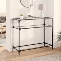 Berkfield Home Console Table with Transparent Glass Top 98x35x81 cm Steel in Brown | Size: 98 x 35 x 81 cm