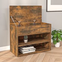 Berkfield Home Shoe Bench Smoked Oak 60x30x45 cm Engineered Wood in Brown | Size: 60 x 30 x 45 cm