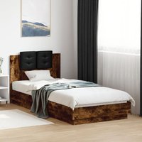 Berkfield Home Bed Frame with LED without Mattress Smoked Oak 90x200 cm in Brown
