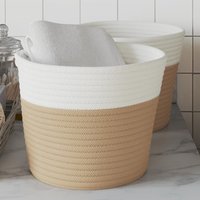 Berkfield Home Storage Baskets 2 pcs Beige & White √ò24x18 cm Cotton | Size: 24x18 cm