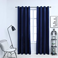 Berkfield Home Blackout Curtains with Rings 2 pcs Velvet Dark Blue 140x245 cm