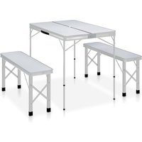 Berkfield Home Folding Camping Table with 2 Benches Aluminium White