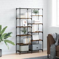 Berkfield Home Bookshelf Smoked Oak 100x32x170 cm Engineered Wood & Iron in Brown | Size: 100 x 32 x 170 cm