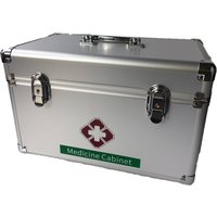 Pegdev Large Aluminium Lockable First Aid Case with Green Cross Print in Metallic Silver