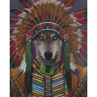 & WOLF SPIRIT CHIEF Diamond Painting Kit Wolf Spirit Chief Diamond Dotz