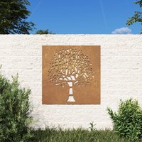 Berkfield Home Garden Wall Decoration 55x55 cm Corten Steel Tree Design in Brown