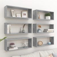 Berkfield Home Wall Cube Shelf 6 pcs Concrete Grey 60x15x23 cm Engineered Wood | Size: 60 x 15 x 23 cm