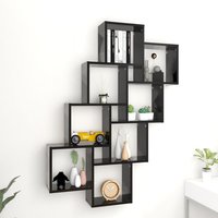Berkfield Home Wall Cube Shelf Black 90x15x119 cm Engineered Wood | Size: 90 x 15 x 119 cm