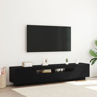 Berkfield Home TV Cabinet with LED Lights - Black Oak - 200 x 35 x 40 cm - Engineered Wood