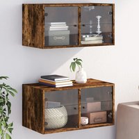Berkfield Home Wall Cabinets with Glass Doors 2 pcs Smoked Oak 68.5x37x35 cm in Brown