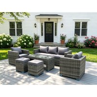 Fimous Wicker Rattan Garden Furniture Sofa Sets Outdoor Patio Coffee Table With Stools Grey mixed in Dark Grey