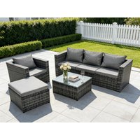 Fimous Lounge Rattan Sofa Set With Tables Stool Outdoor Furniture 5 Seater in Dark Grey